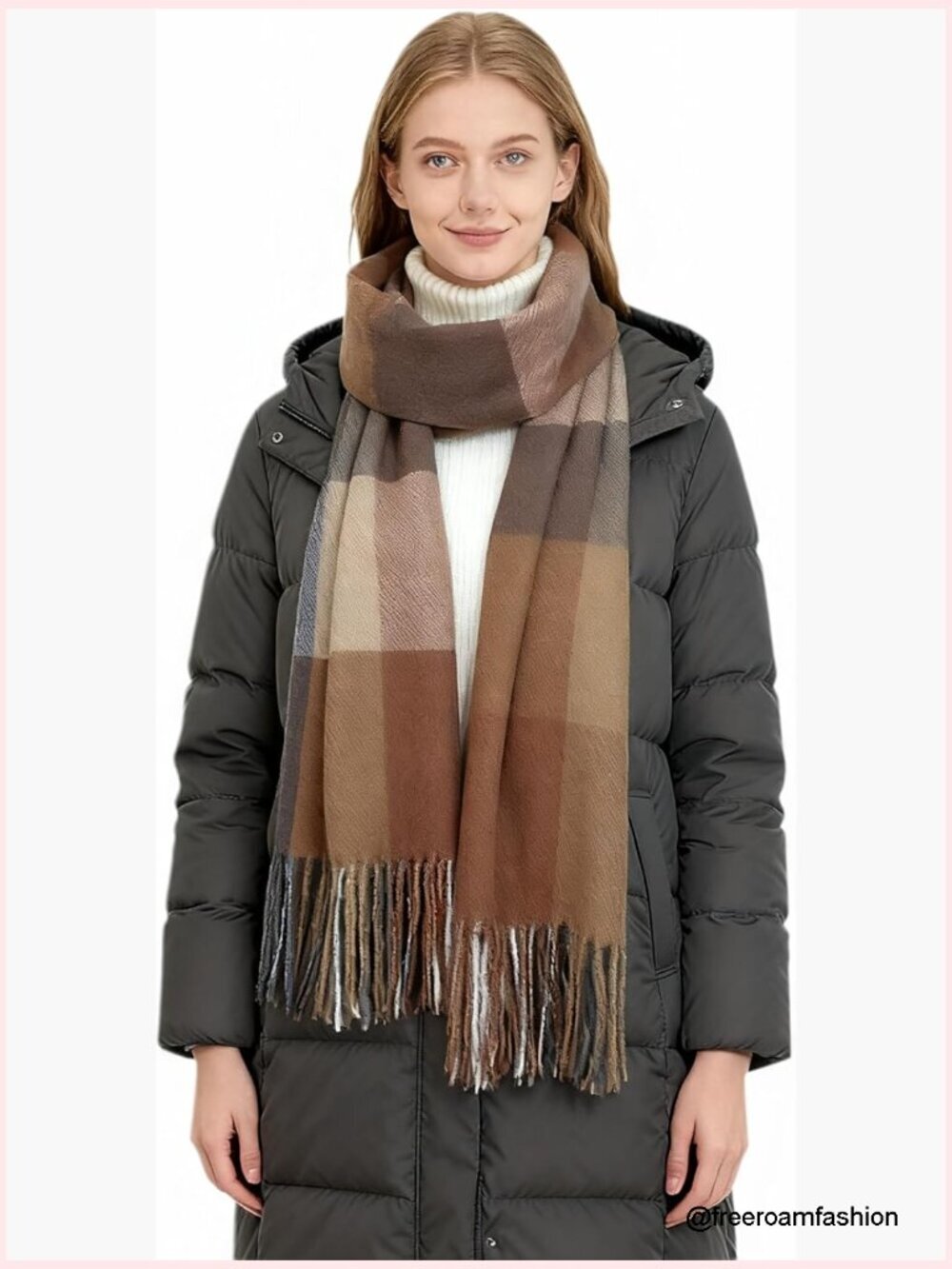 Soft Cashmere-Feel Plaid Winter Scarf Wrap with Fringe Tassels, Oversized 76"L